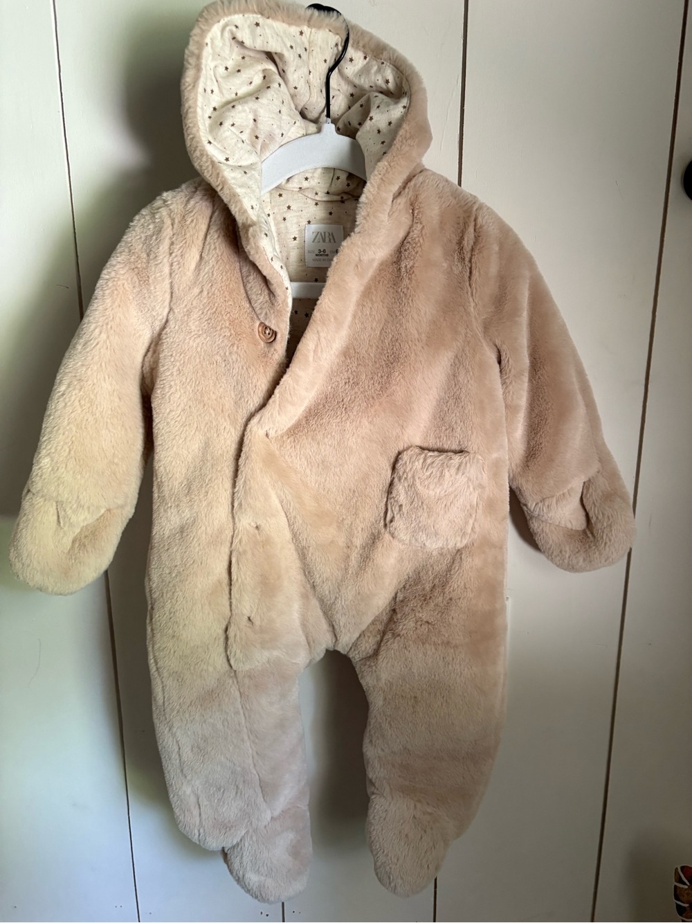 Zara Baby Faux Fur Hooded Pram Suit | Size 3–6 Months | Blush Pink